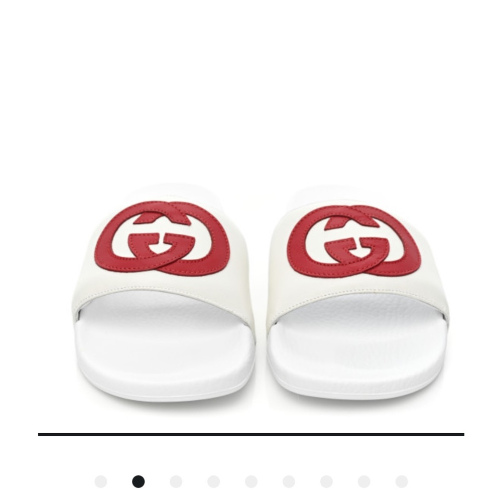 Gucci Nappa Miro Soft Calfskin Interlocking G Slide Sandals 37 White Red